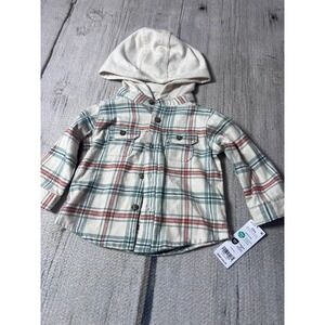 Carters Baby Boys Plaid Flannel Hoodie‎ Shirt 12 Months Red Green Cream